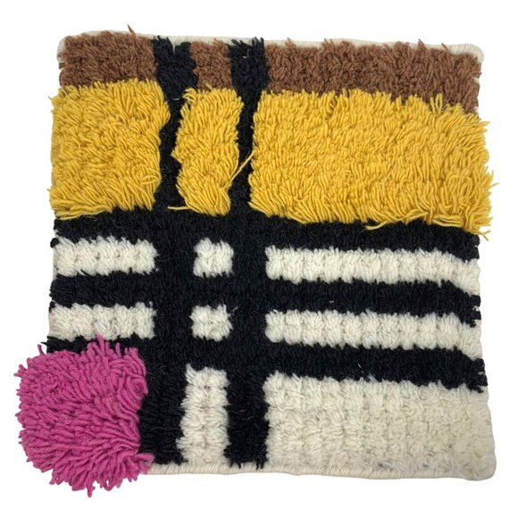 Abstract Pop Blocks Wool Blend Rug SAMPLE / Placemat Handmade in India 13"x13" - Picture 1 of 2